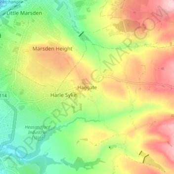 Haggate topographic map, elevation, terrain