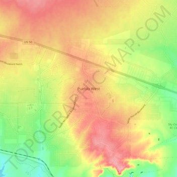 Pueblo West topographic map, elevation, terrain