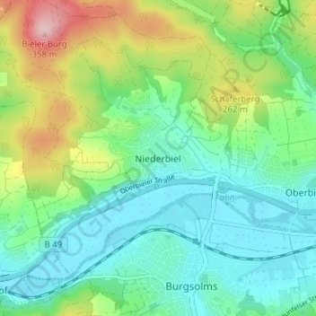 Niederbiel topographic map, elevation, terrain