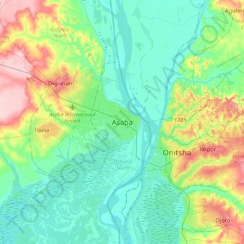 Asaba topographic map, elevation, terrain