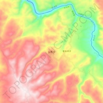 Yungui topographic map, elevation, terrain