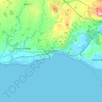 Criccieth topographic map, elevation, terrain
