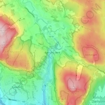 Bærums Verk topographic map, elevation, terrain