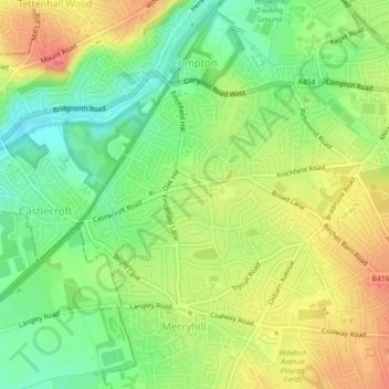 Finchfield topographic map, elevation, terrain
