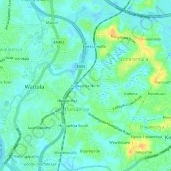 Hunupitiya North topographic map, elevation, terrain