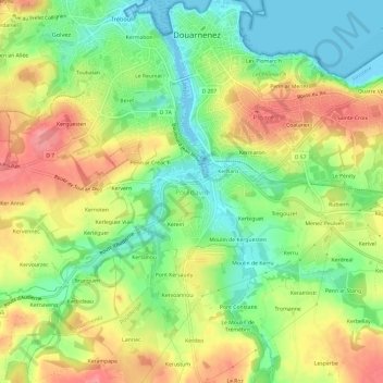 Pouldavid topographic map, elevation, terrain