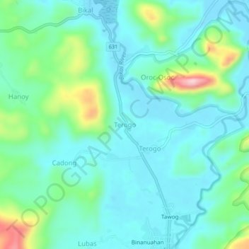 Terogo topographic map, elevation, terrain