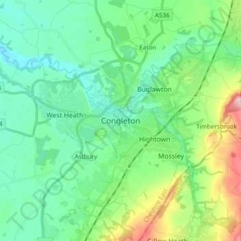 Congleton topographic map, elevation, terrain