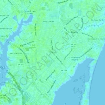 Fordham topographic map, elevation, terrain
