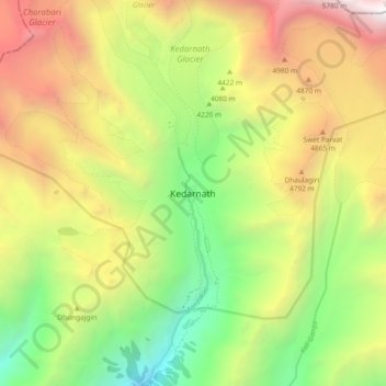 Kedarnath topographic map, elevation, terrain