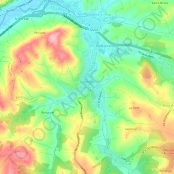 Grassina topographic map, elevation, terrain