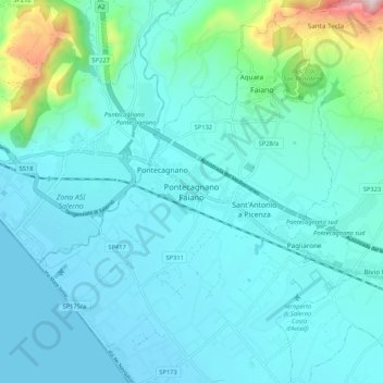 Pontecagnano Faiano topographic map, elevation, terrain