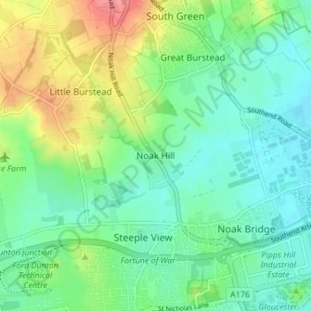 Noak Hill topographic map, elevation, terrain