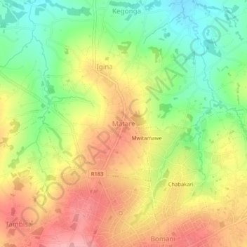 Matare topographic map, elevation, terrain