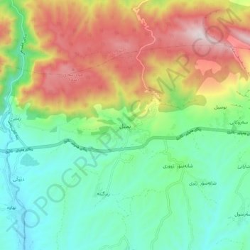 Bjeel topographic map, elevation, terrain