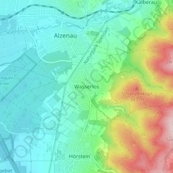 Wasserlos topographic map, elevation, terrain