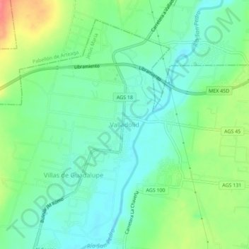 Valladolid topographic map, elevation, terrain