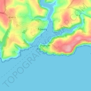 Polruan topographic map, elevation, terrain