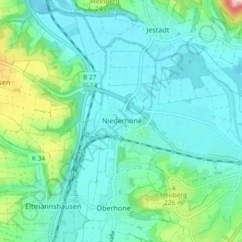 Niederhone topographic map, elevation, terrain