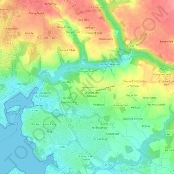 Kerandon topographic map, elevation, terrain