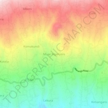 Msae Nganyeni topographic map, elevation, terrain