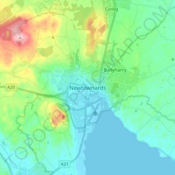 Newtownards topographic map, elevation, terrain