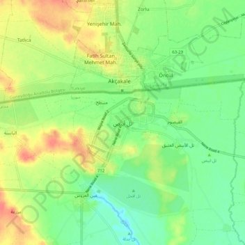 Tell Abyad topographic map, elevation, terrain