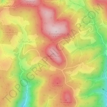 Weberhöhe topographic map, elevation, terrain