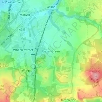 Enton Green topographic map, elevation, terrain