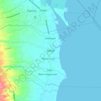 Samal topographic map, elevation, terrain