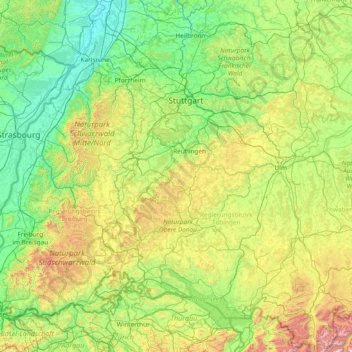 Württemberg topographic map, elevation, terrain