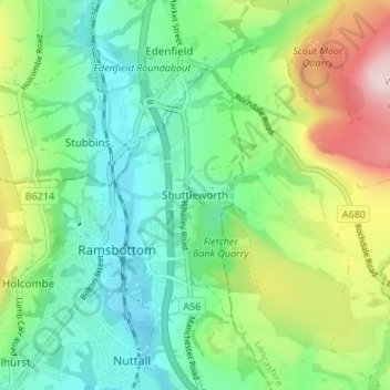 Shuttleworth topographic map, elevation, terrain