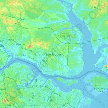 Pasir Gudang topographic map, elevation, terrain