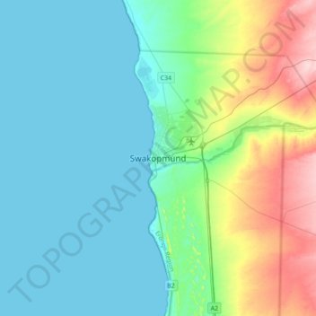 Swakopmund topographic map, elevation, terrain