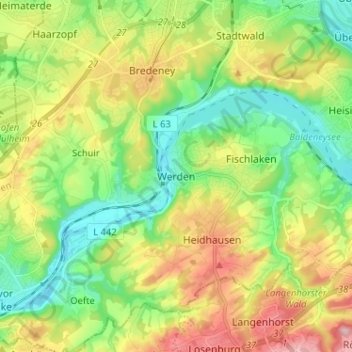 Werden topographic map, elevation, terrain