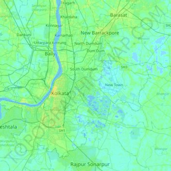 Bidhannagar topographic map, elevation, terrain