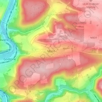 Mont topographic map, elevation, terrain