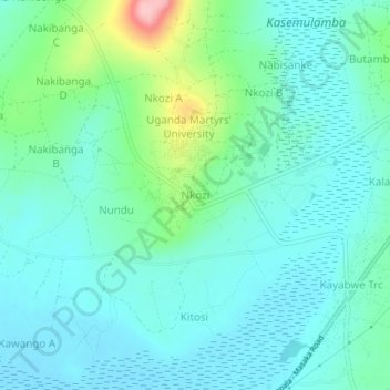 Nkozi topographic map, elevation, terrain