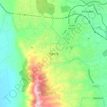 Ngong topographic map, elevation, terrain