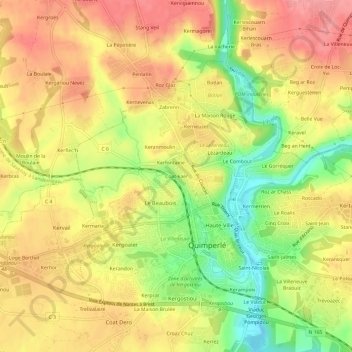 Coat-kaër topographic map, elevation, terrain