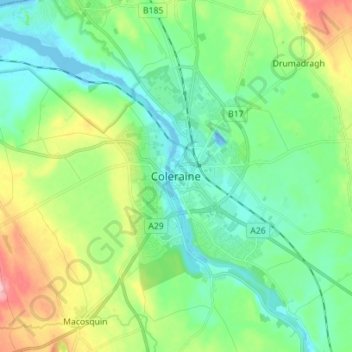 Coleraine topographic map, elevation, terrain