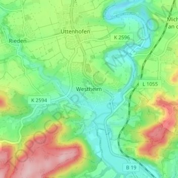 Westheim topographic map, elevation, terrain