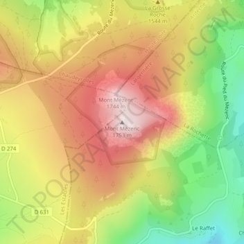 Mont Mézenc topographic map, elevation, terrain