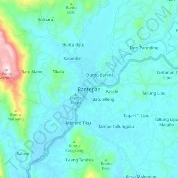 Rantepao topographic map, elevation, terrain