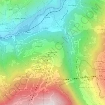 Montchavin topographic map, elevation, terrain