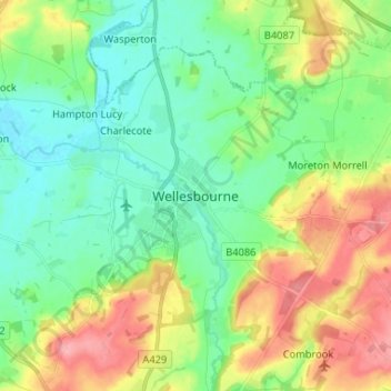Wellesbourne topographic map, elevation, terrain
