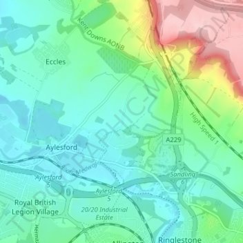 Pratling Street topographic map, elevation, terrain