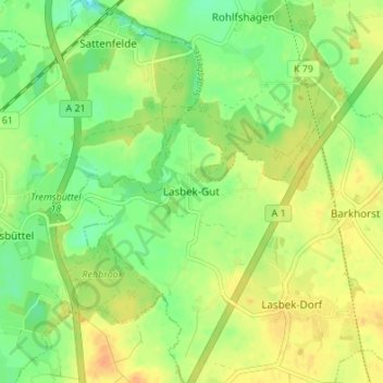 Lasbek-Gut topographic map, elevation, terrain
