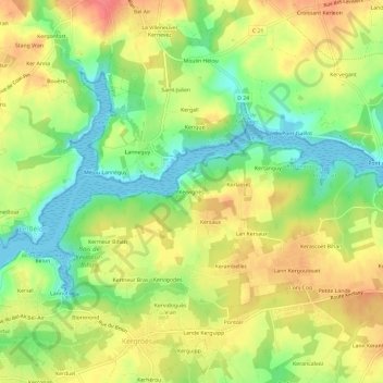 Kervignès topographic map, elevation, terrain