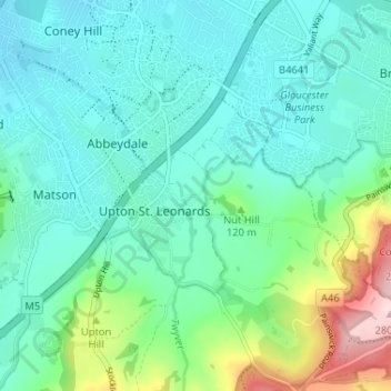 Bondend topographic map, elevation, terrain
